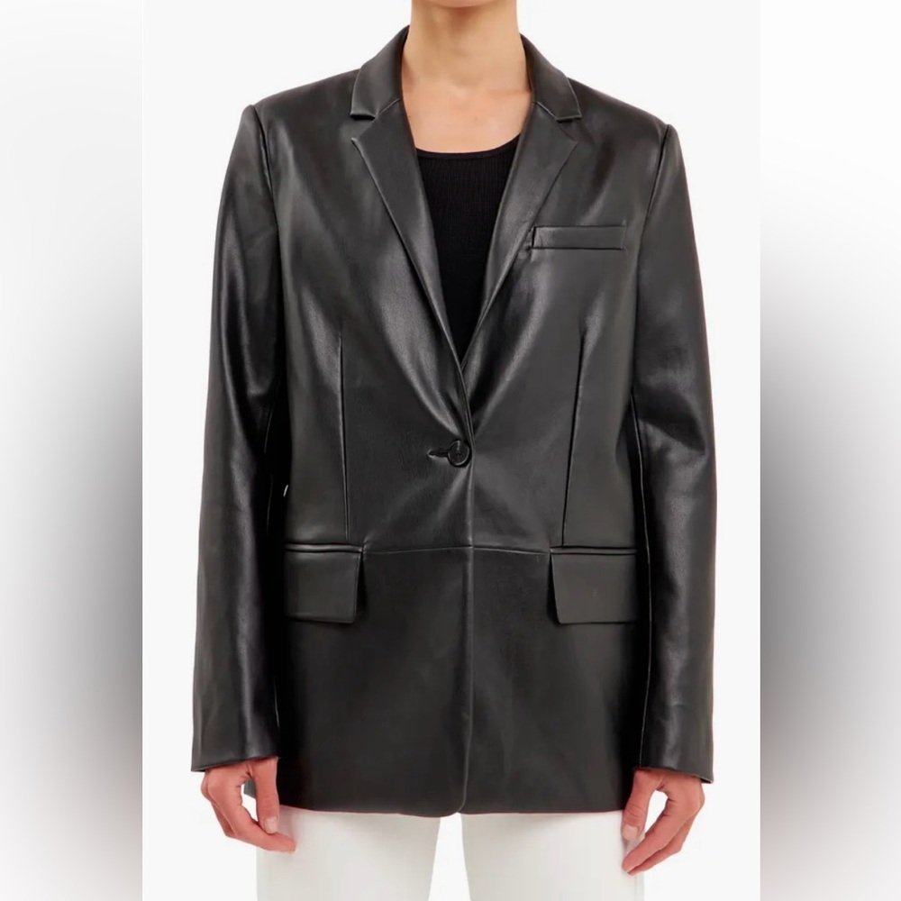 ENDLESS ROSE PU OVERSIZED FAUX LEATHER BLAZER BLACK - M